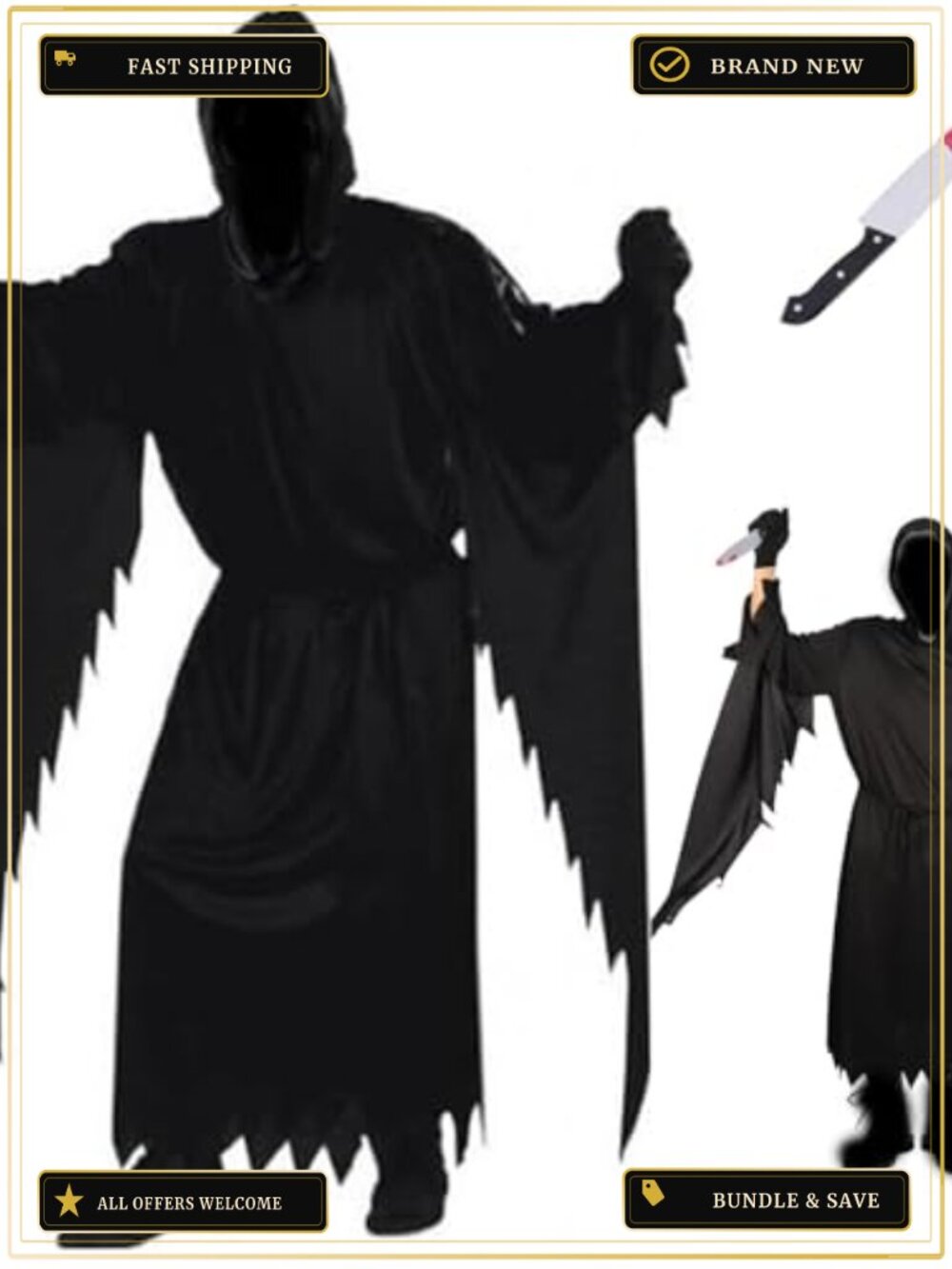 Plus Size Men's Ghost Cosplay Costume with Gloves & Toy Knife